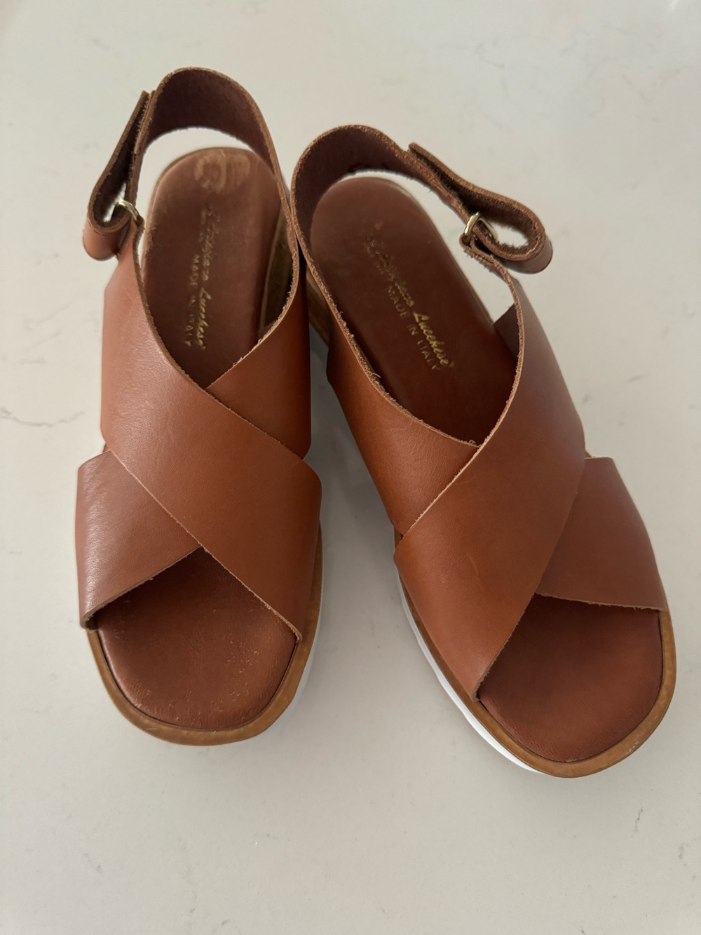 Women's Tan Leather Crisscross Slingback Sandals
